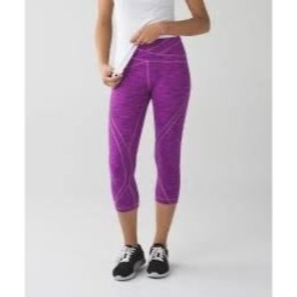 Lululemon Free Flow Crop Diamond Jacquard Space Dye Tender Violet Raspberry Sz 4 - Picture 1 of 6